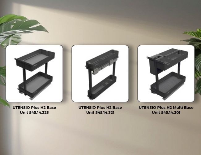 So sánh kệ gia vị Hafele UTENSIO Plus H2 Base Unit 545.14.323 với kệ gia vị UTENSIO Plus H2 Base Unit 545.14.321 và UTENSIO Plus H2 Multi Base Unit 545.14.301