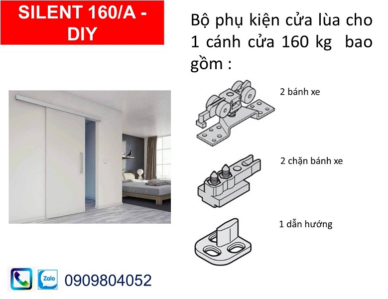 Phụ kiện cửa lùa hafele 489.40.025 DIY Silent 160/A cửa nặng 160kg