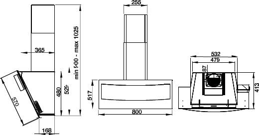 Máy hút mùi gắn tường mặt kính đen WVG80B MSP 538.84.218
