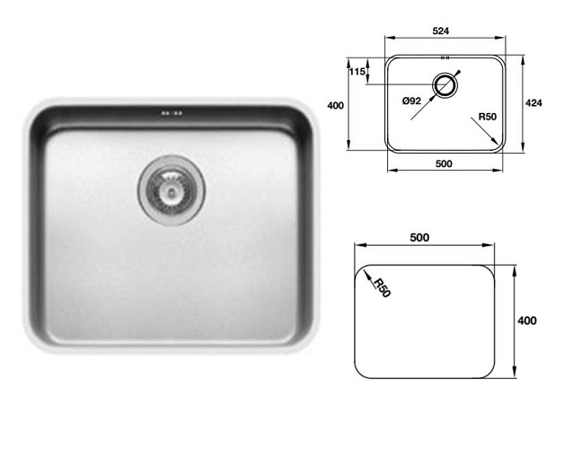 Chậu rửa bát Hafele Inox 1 bồn rộng 465mm 567.23.083
