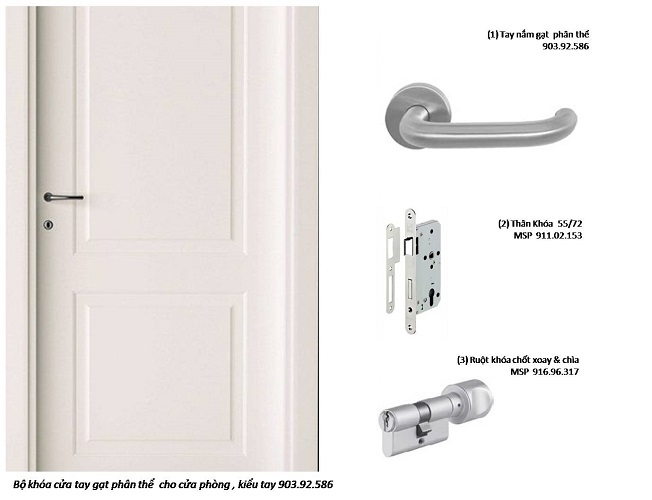 Khóa cửa tay gạt phân thể Inox 304 (tay rổng) - 903.92.586