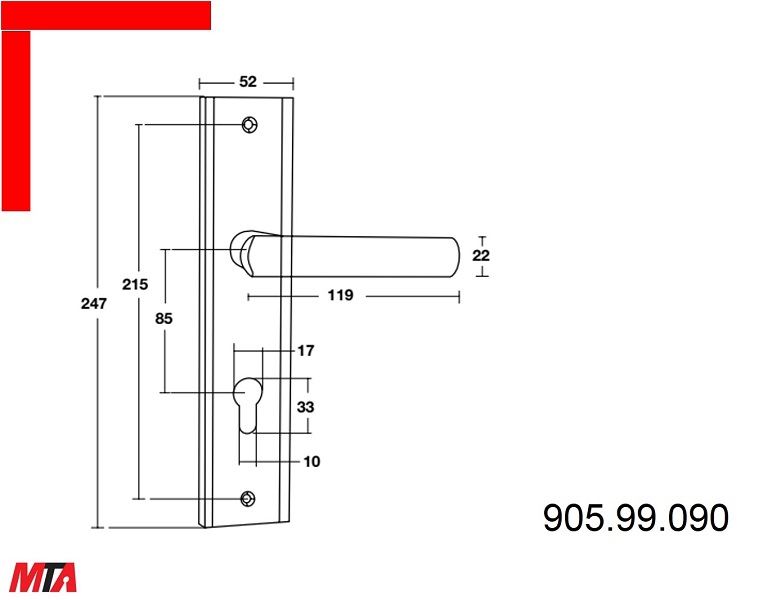 Bộ khóa cửa Bauma Hafele BM066-85 MSP 911.84.114 tay gạt đế dài