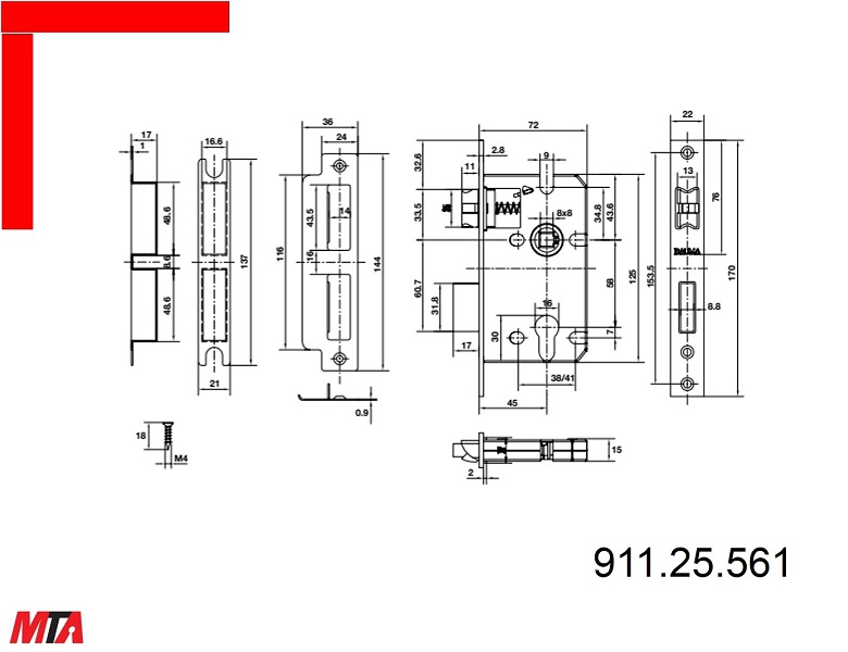Bộ khóa cửa Bauma Hafele BM055-58 MSP 911.84.112 tay gạt đế dài