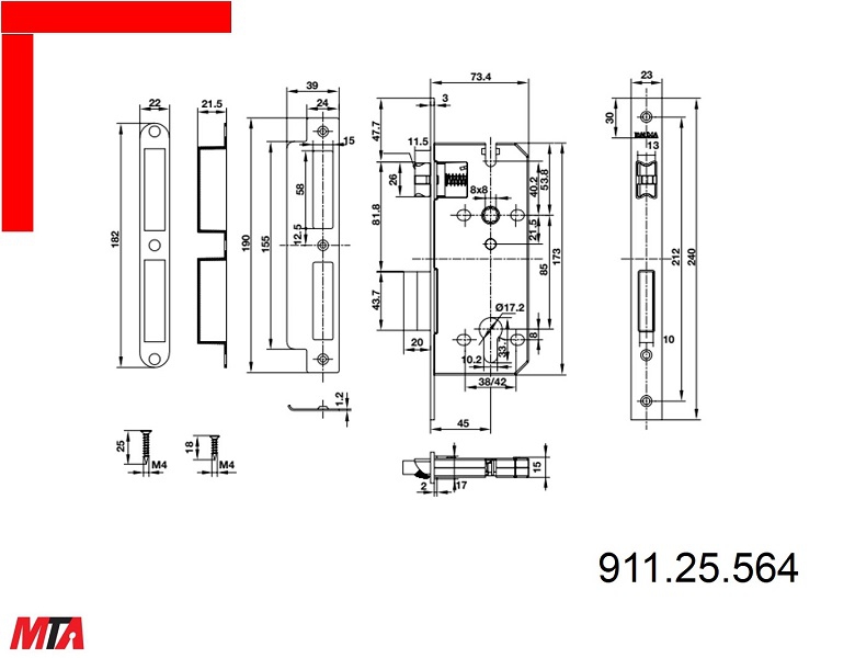 Bộ khóa cửa Bauma Hafele BM066-85 MSP 911.84.114 tay gạt đế dài