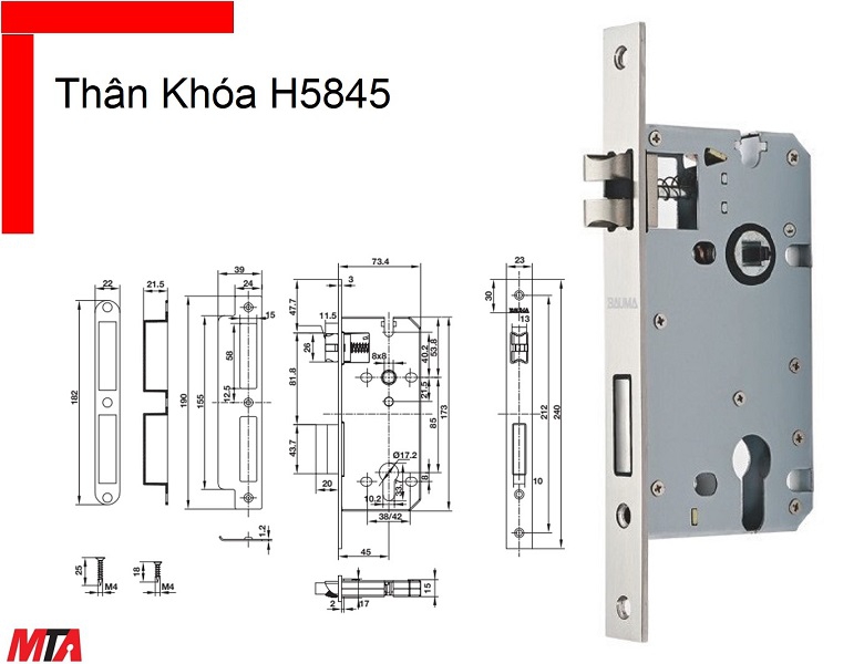 Khóa cửa Bauma Hafele thân khóa H5845 911.25.561 inox201