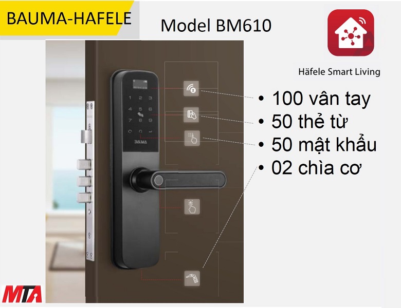 Khóa vân tay hafele Bauma BM610 MSP 912.20.391 thân lớn