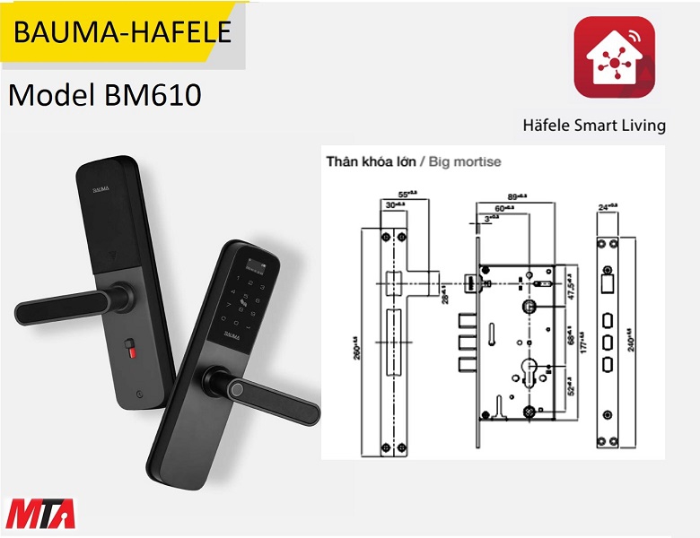Khóa vân tay hafele Bauma BM610 MSP 912.20.391 thân lớn