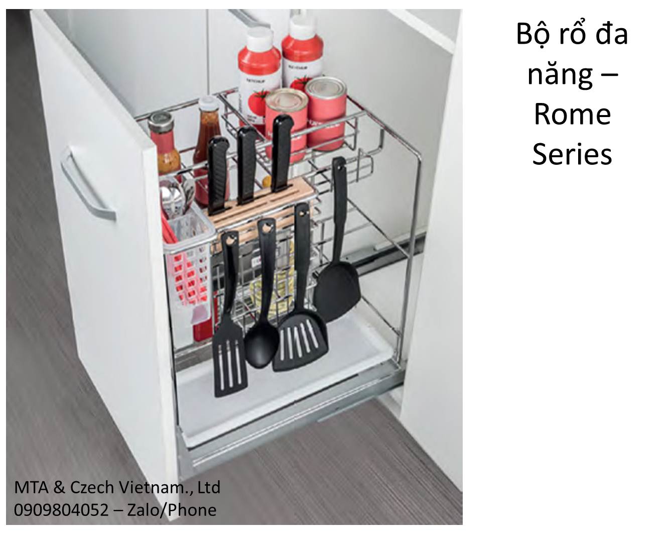 Rổ kéo đa năng đựng dao chai lọ gia vị R.300mm ROME series 549.34.053