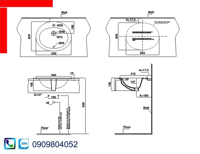 Lavabo rửa mặt Hafele Saporo 588.79.012 chậu sứ vành nổi