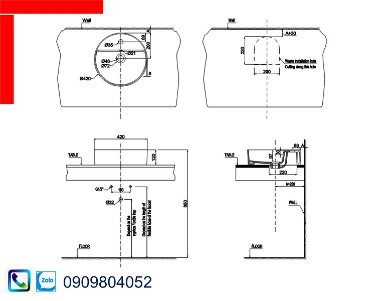 Bồn rửa mặt Lavabo Hafele Saporo 588.79.031 chậu sứ đặt bàn
