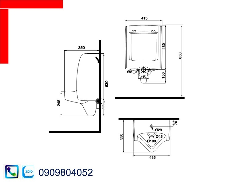 Bồn tiểu nam treo tường Seine Hafele 588.79.421