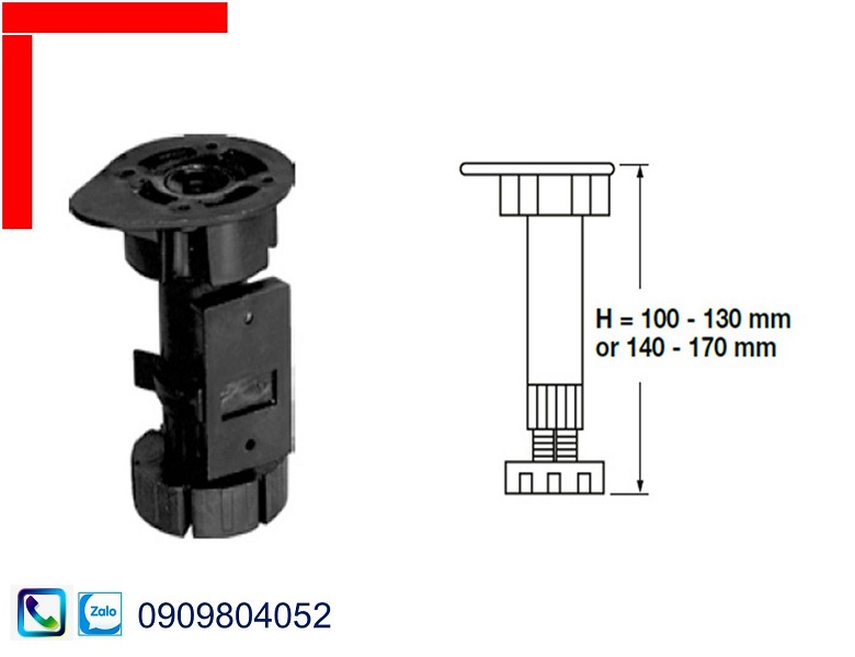 Chân tủ Hafele 637.15.012 cho ván gỗ chiều cao 100-130mm