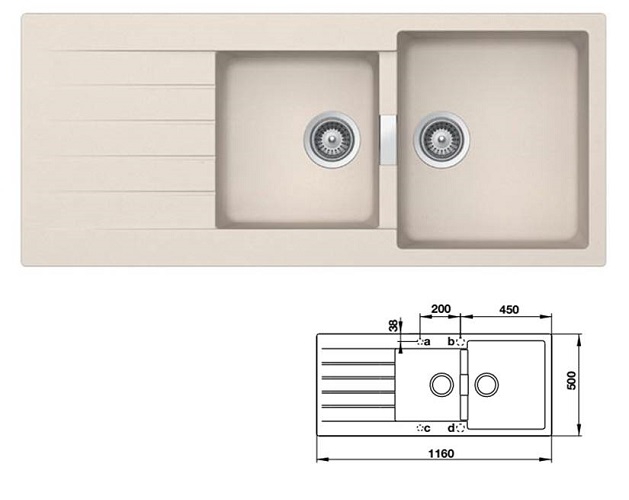 Châu rửa bát Hafele đá Antonius HS-GDD11650 màu kem 570.35.470