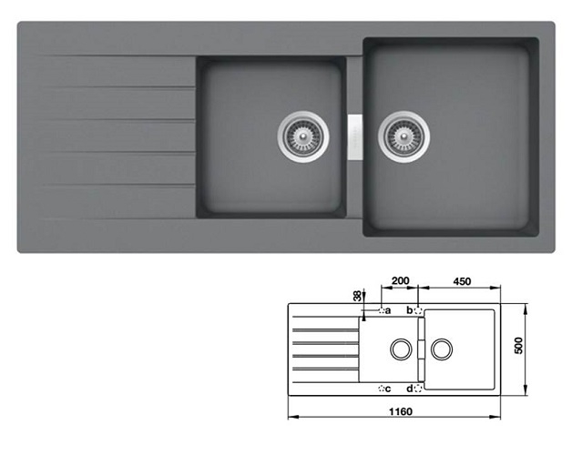 Châu rửa bát Hafele đá Antonius HS-GDD11650 màu xám 570.35.570