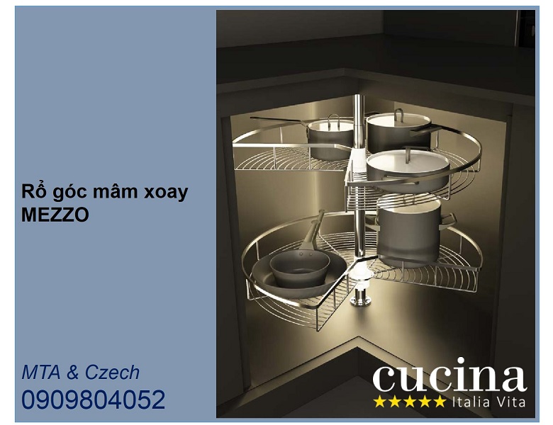 Mâm xoay tủ bếp góc Hafele Mezzo 548.37.001 góc xoay 180 độ Inox 304