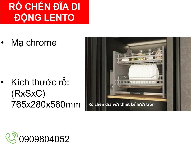 Gía nâng hạ bát đĩa Cucina Lento 504.76.207 mạ chrome lưới tròn tủ rộng 800mm