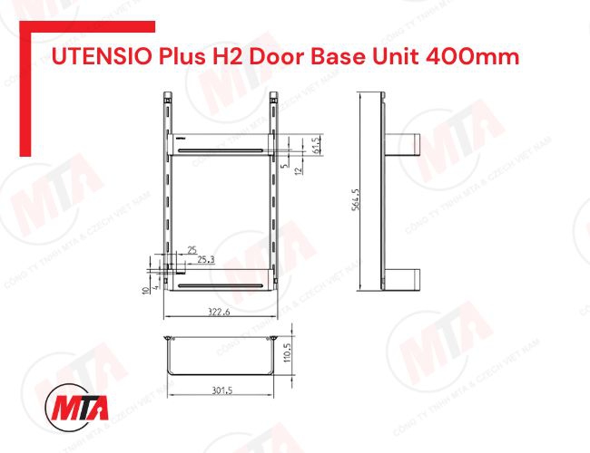 Rổ gắn cánh Hafele UTENSIO Plus H2 Door Base Unit MSP 545.14.300 - Phụ kiện gắn cánh cho tủ 400mm