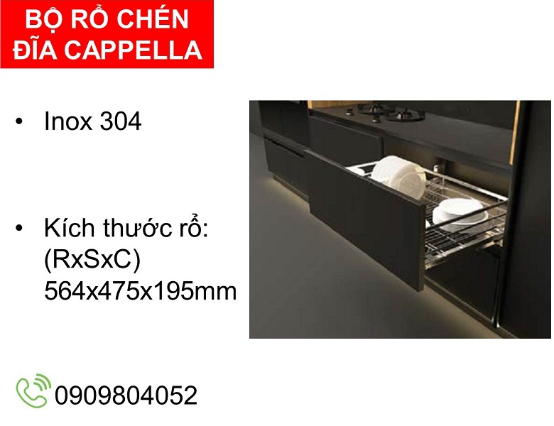 Kệ để chén đĩa Cucina Cappella 549.08.004 Inox 304 R.564xS.475xC.195mm
