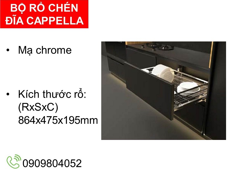 Kệ để chén đĩa Cucina Cappella 549.08.208 mạ chrome R.864xS.475xC.195mm