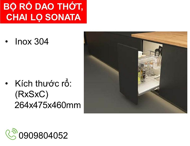 Kệ để dao thớt, chai lọ Cucina Sonata 549.20.013 Inox 304 R.264xS.475xC.460mm