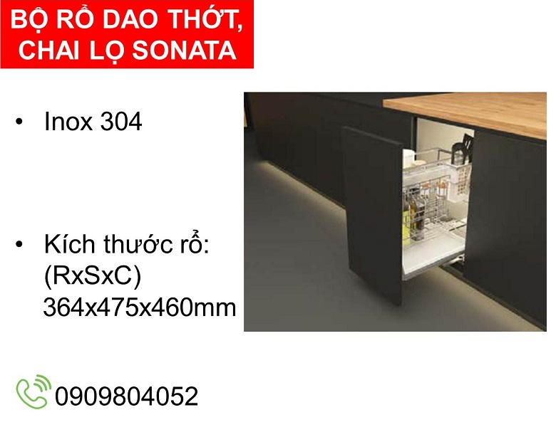 Kệ để dao thớt, chai lọ Cucina Sonata 549.20.015 Inox 304 R.364xS.475xC.460mm