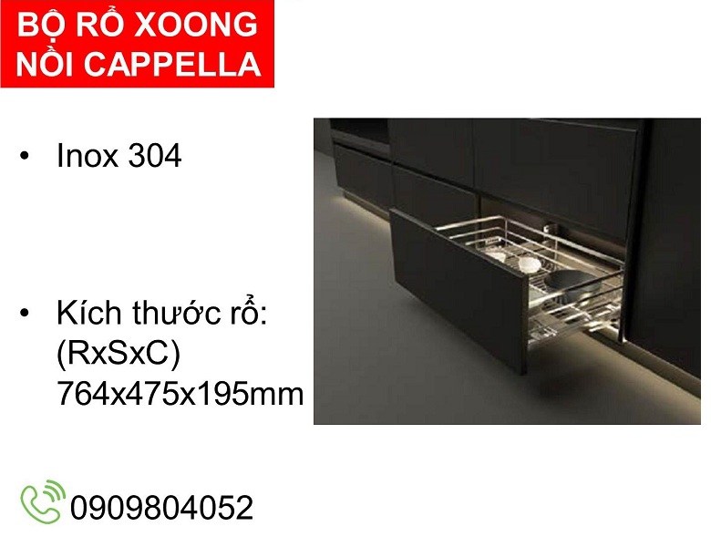 Kệ để xoong nồi Cucina Cappella 549.08.027 Inox 304 R.764xS.475xC.195mm