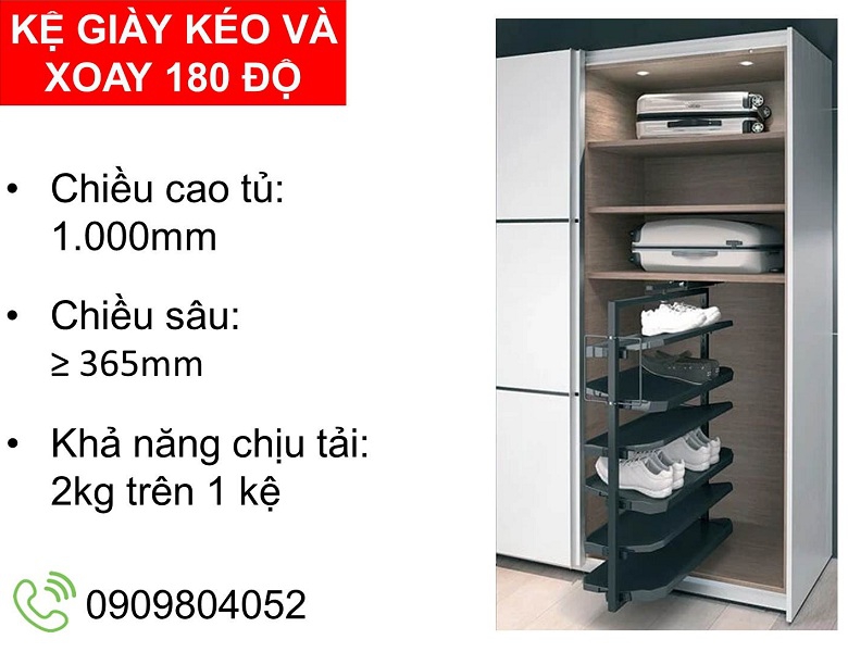 Kệ giày kéo và xoay 180 độ Hafele 806.22.500 C.1000mm màu xám
