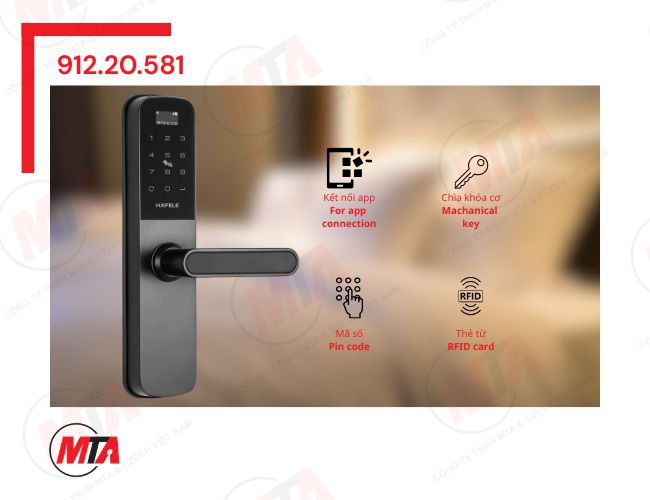 Khóa điện tử Hafele DL6000 MSP 912.20.581 - Giải pháp khóa thông minh kết nối App cho cửa gỗ hiện đại