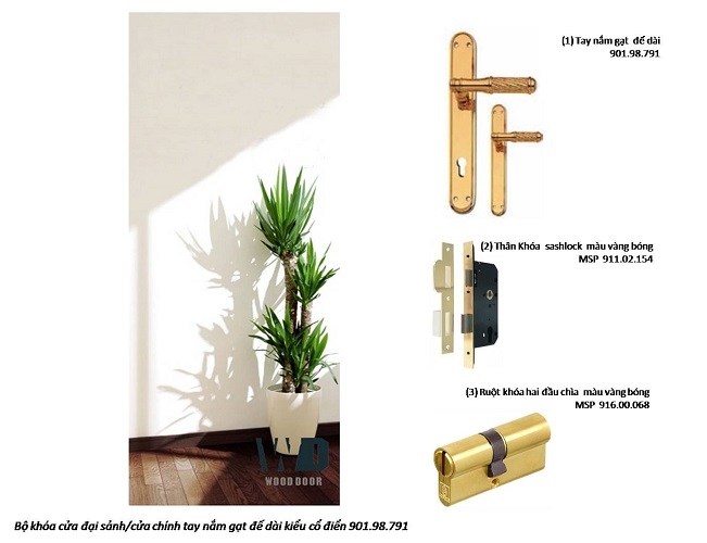Bộ khóa cửa đồng màu vàng 901.98.791
