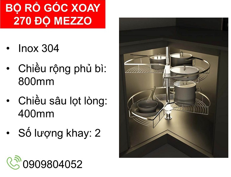 Mâm xoay tủ bếp góc Hafele  Mezzo 548.37.011 góc xoay 270 độ Inox 304