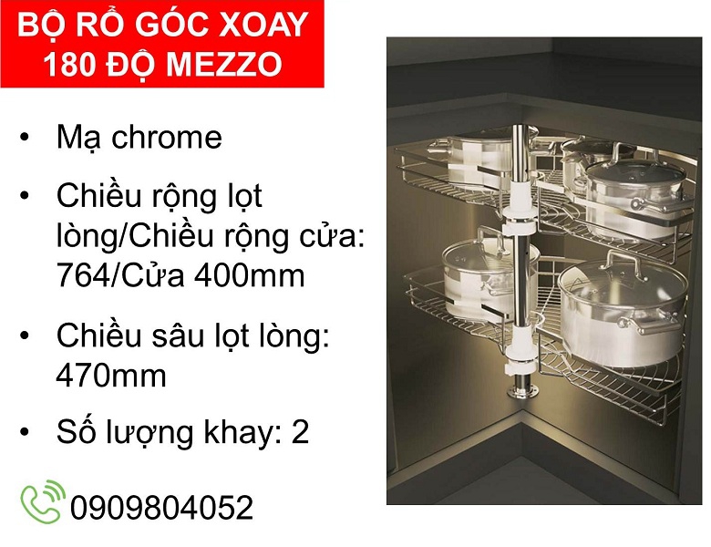 Mâm xoay tủ bếp góc Cucina Mezzo 548.37.200 góc xoay 180 độ mạ chrome