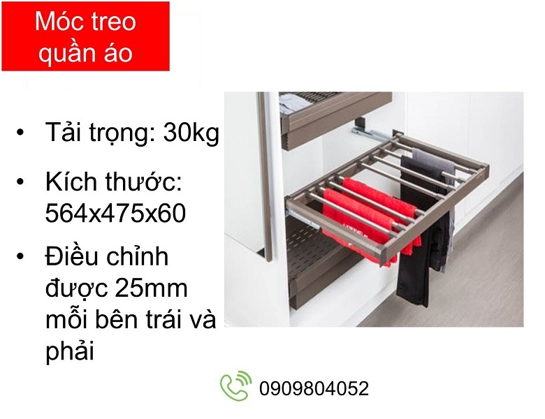 Móc treo quần Hafele MSP 807.95.121 cho tủ rộng 600mm màu chestnut