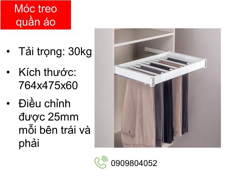 Móc treo quần Hafele MSP 807.95.823 cho tủ rộng 800mm màu trắng