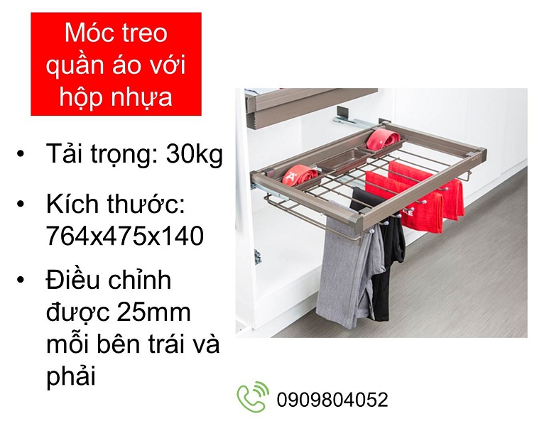 Móc treo quần áo Hafele MSP 807.95.813 cho tủ rộng 800mm có hộp nhựa màu trắng