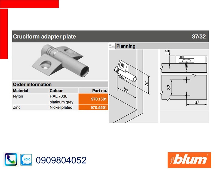 Nêm giảm chấn Blum 9701501 đế đơn