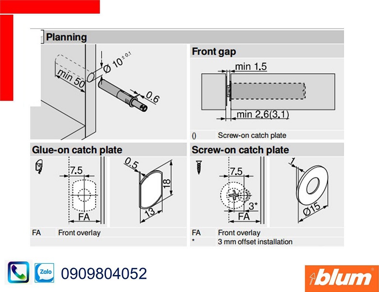 Nêm nhấn Blum 956.1002 đầu nam châm phiên bản ngắn màu đen
