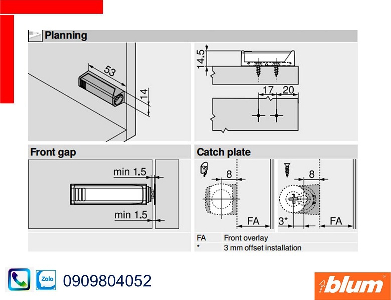 Đế nêm nhấn Blum 956.1201 cho phiên bản ngắn màu đen