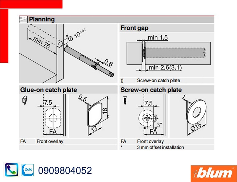 Nêm nhấn Blum 956A1002 đầu nam châm phiên bản dài màu đen