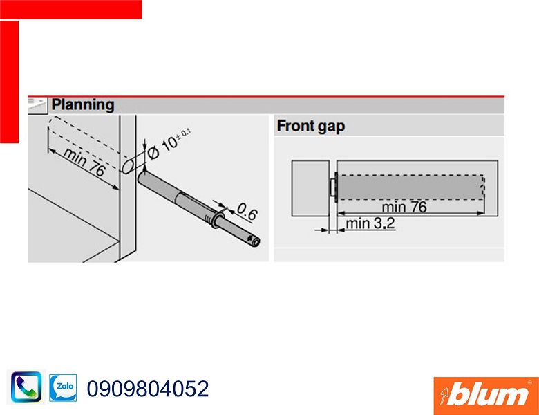 Nêm nhấn Blum 956A1006 đầu cao su phiên bản dài màu xám