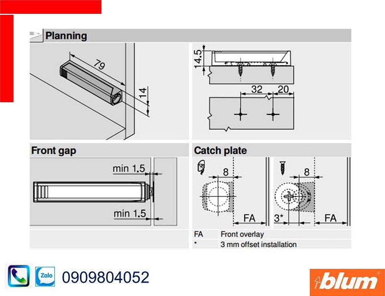 Đế nêm nhấn Blum 956A1201 cho phiên bản dài màu đen
