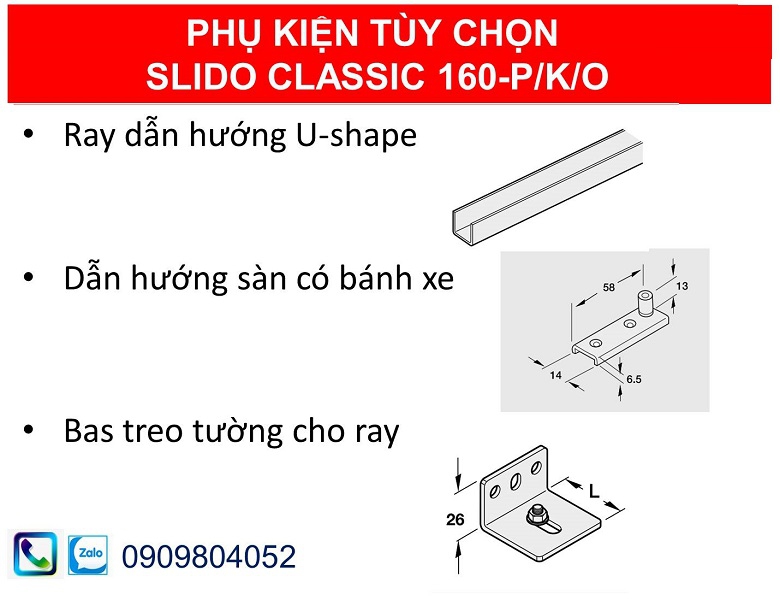 Ray dẫn hướng thanh U 940.42.201 dài 2m phụ kiện cửa lùa 160-P/K/O