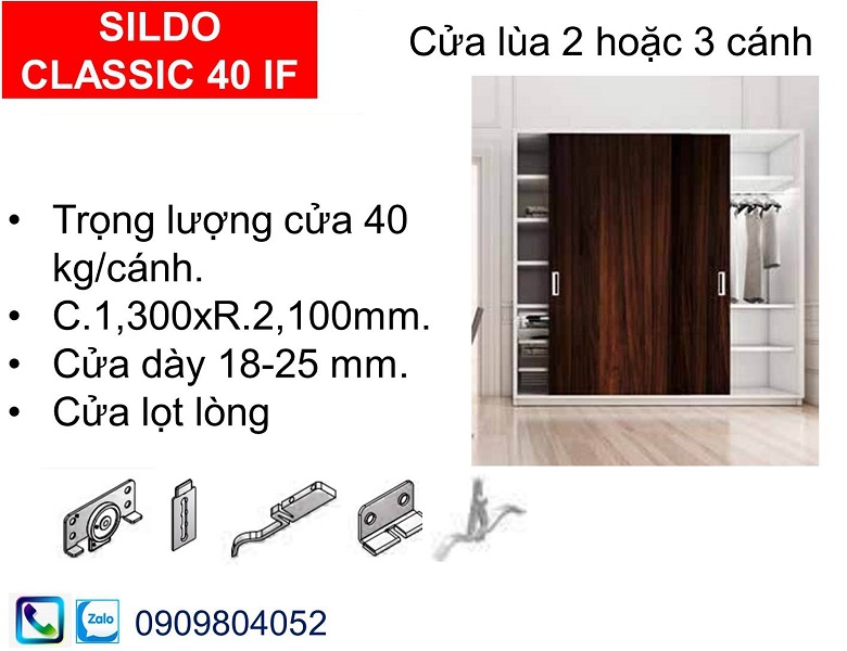 Phụ kiện cửa lùa tủ áo Hafele 494.00.116 cửa 3 cánh lọt lòng 40kg một cánh