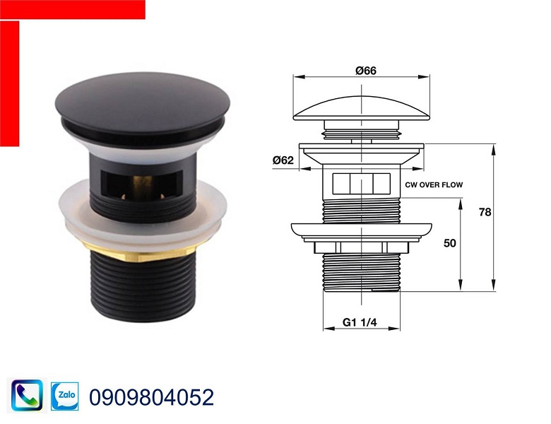 Bộ xả nhấn cho chậu có xả tràn màu đen 589.25.848