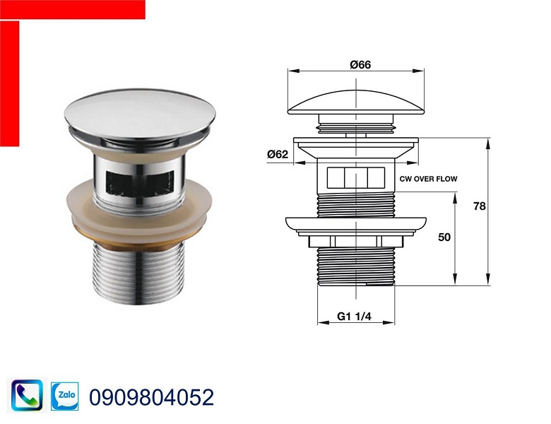 Bộ xả nhấn cho chậu có xả tràn 589.25.948