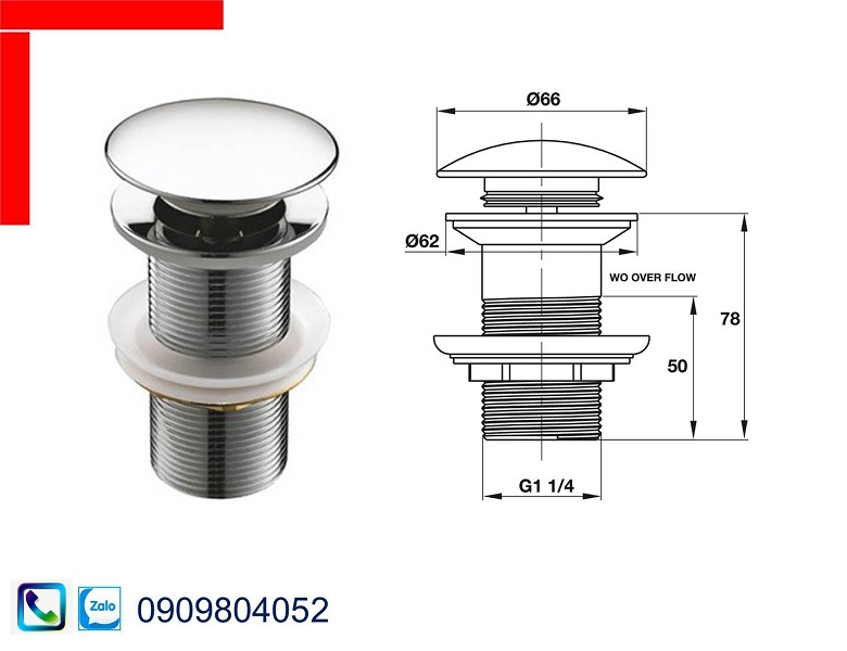 Bộ xả nhấn cho chậu không có xả tràn 589.25.986