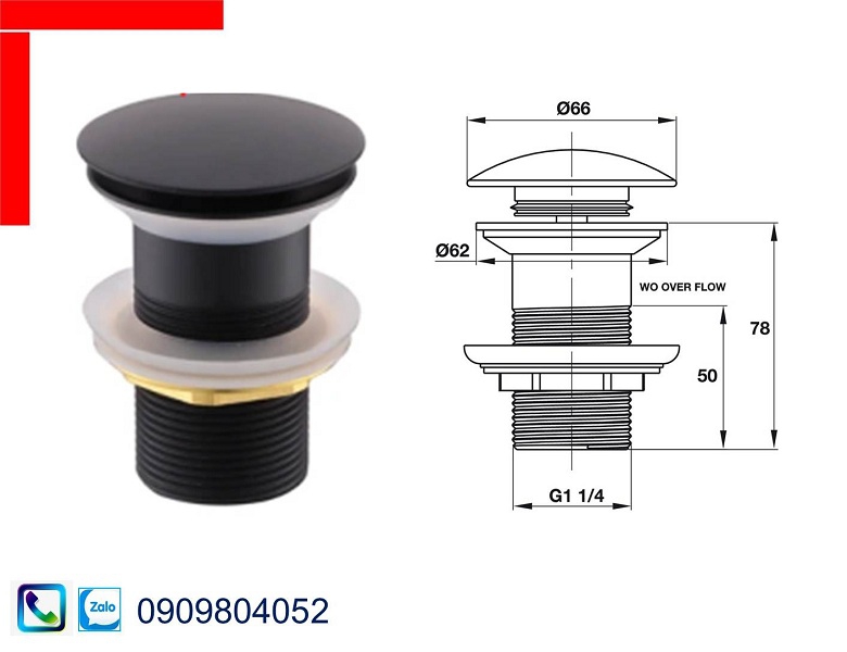 Bộ xả nhấn cho chậu không có xả tràn màu đen 589.25.987