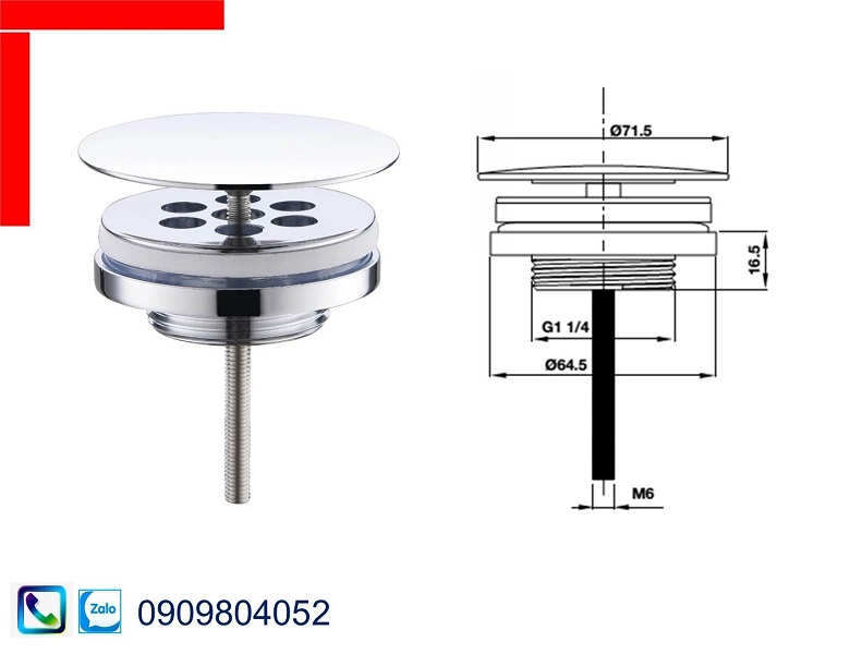Bộ xả không giữ nước cho chậu không có xả tràn 589.25.989