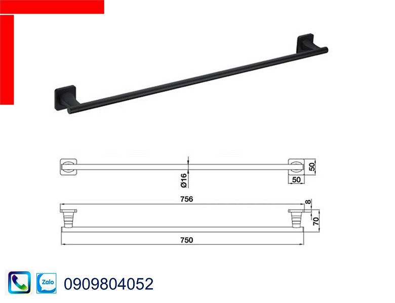 Phụ kiện nhà tắm Hafele Mysterious 580.41.511 thanh treo khăn đơn 750mm màu đen