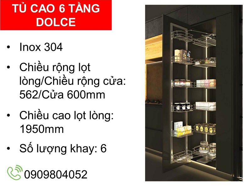 Phụ kiện tủ bếp đứng 6 tầng Hafele Dolce 548.65.053 inox 304