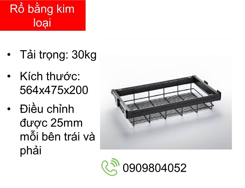 Phụ kiện tủ quần áo Hafele 807.95.141 rổ kéo kim loại R.600mm màu chestnut